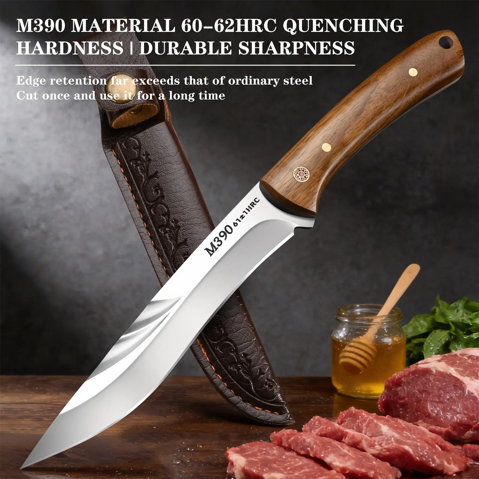 Upgraded Professional Multipurpose Boning &Chef Knife Ultra Sharp – M390 Stainless Steel Blade with Protective Cover & Wood Handle for Meat Fruit BBQ Kitchen