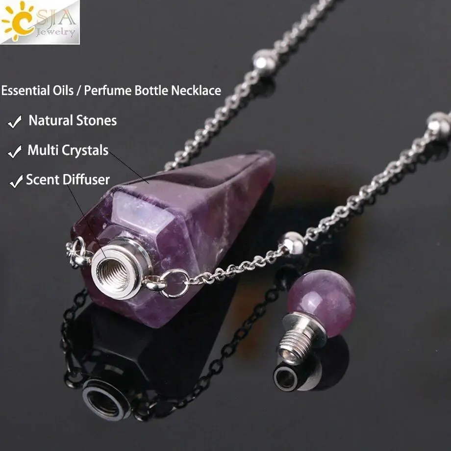 Crystal Perfume Necklace Natural Stone Cone Pendant Healing Clear Quartz Pendants Essentials Oil Diffuser Vial Necklaces H119