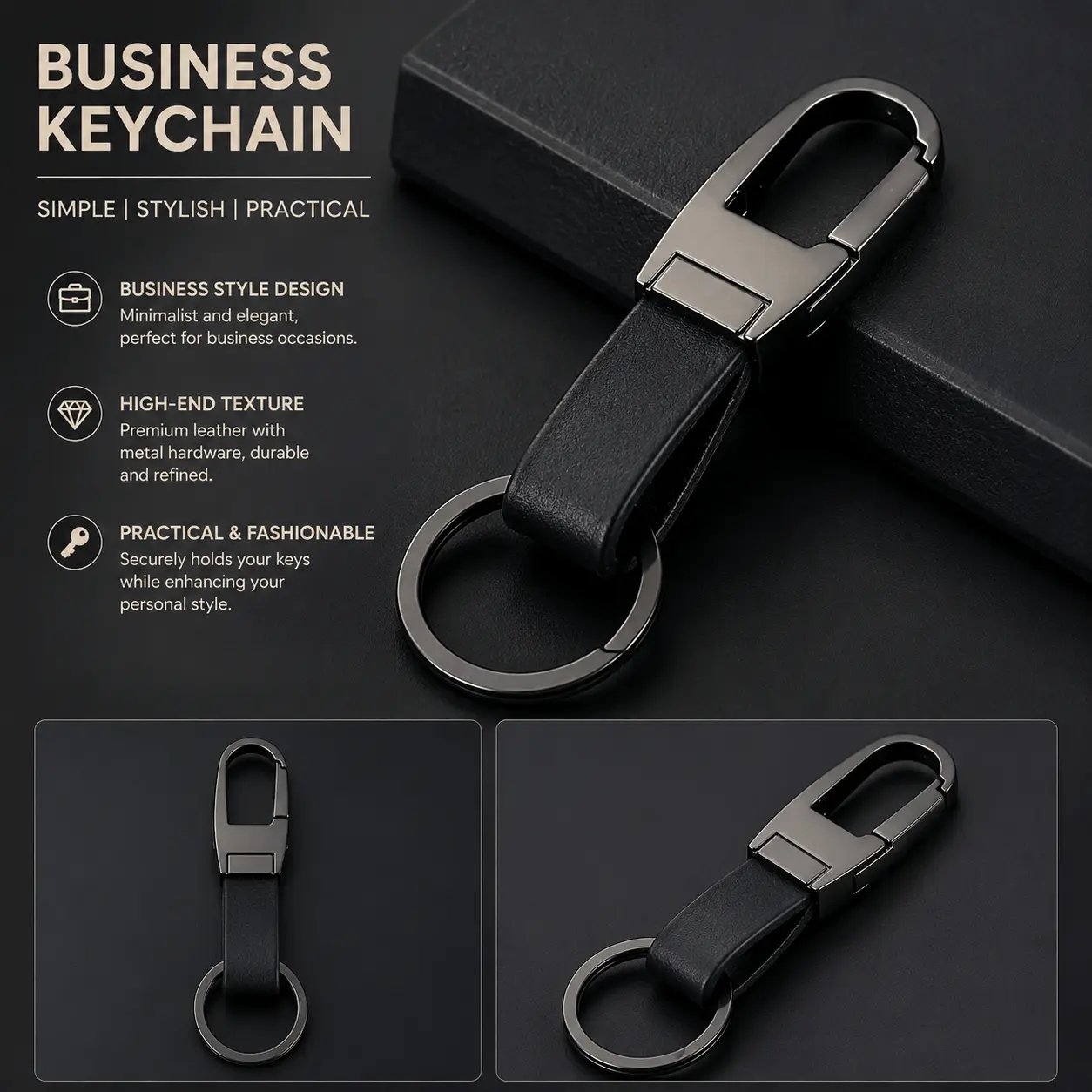 Premium Leather Car Keychain for Men, Handcrafted Genuine Leather Key Ring, Minimalist Key Holder Organizer, Luxury Business Gift Accessory, Durable Key Fob Protector