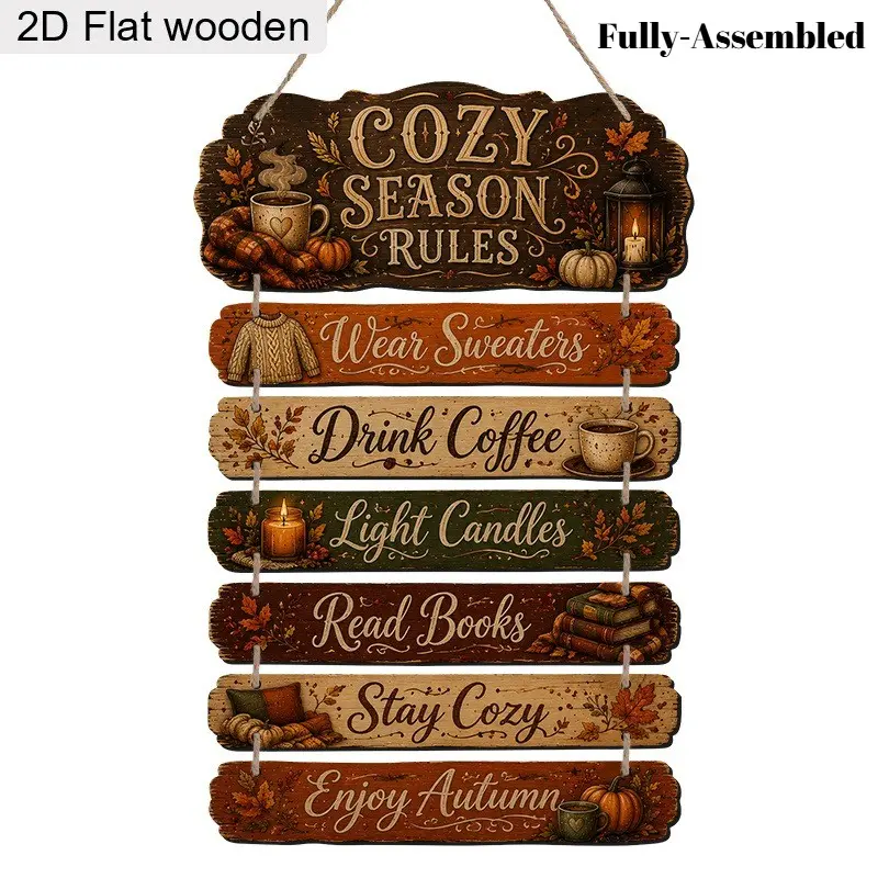 Handcrafted Wooden Wall Art - 2D Flat Printed Ornaments for Home Decor - Rustic Thanksgiving Style Wall Decor for Living Room, Bathroom & Autumn Decoration