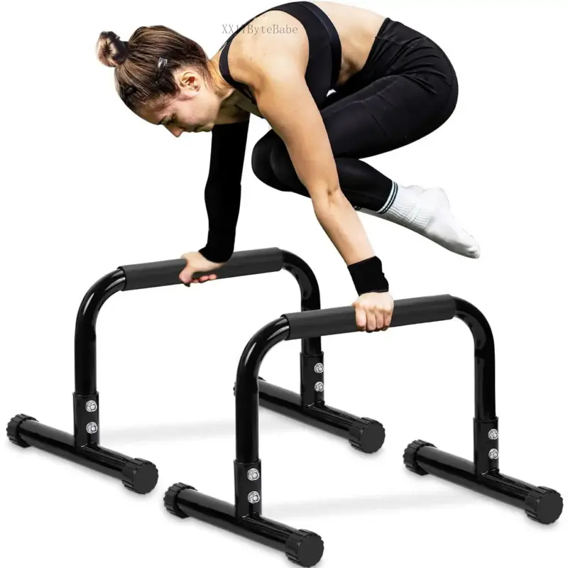 Push Up Bar, 14'' High Steel Parallettes & Dip Bar with Full Coverage Foam Handle, Heavy-Duty Calisthenics Parallel Bars for L-Sit, Dips, Home Gym Strength Training WorkoutVelvet Bloom15XX17ByteBabe