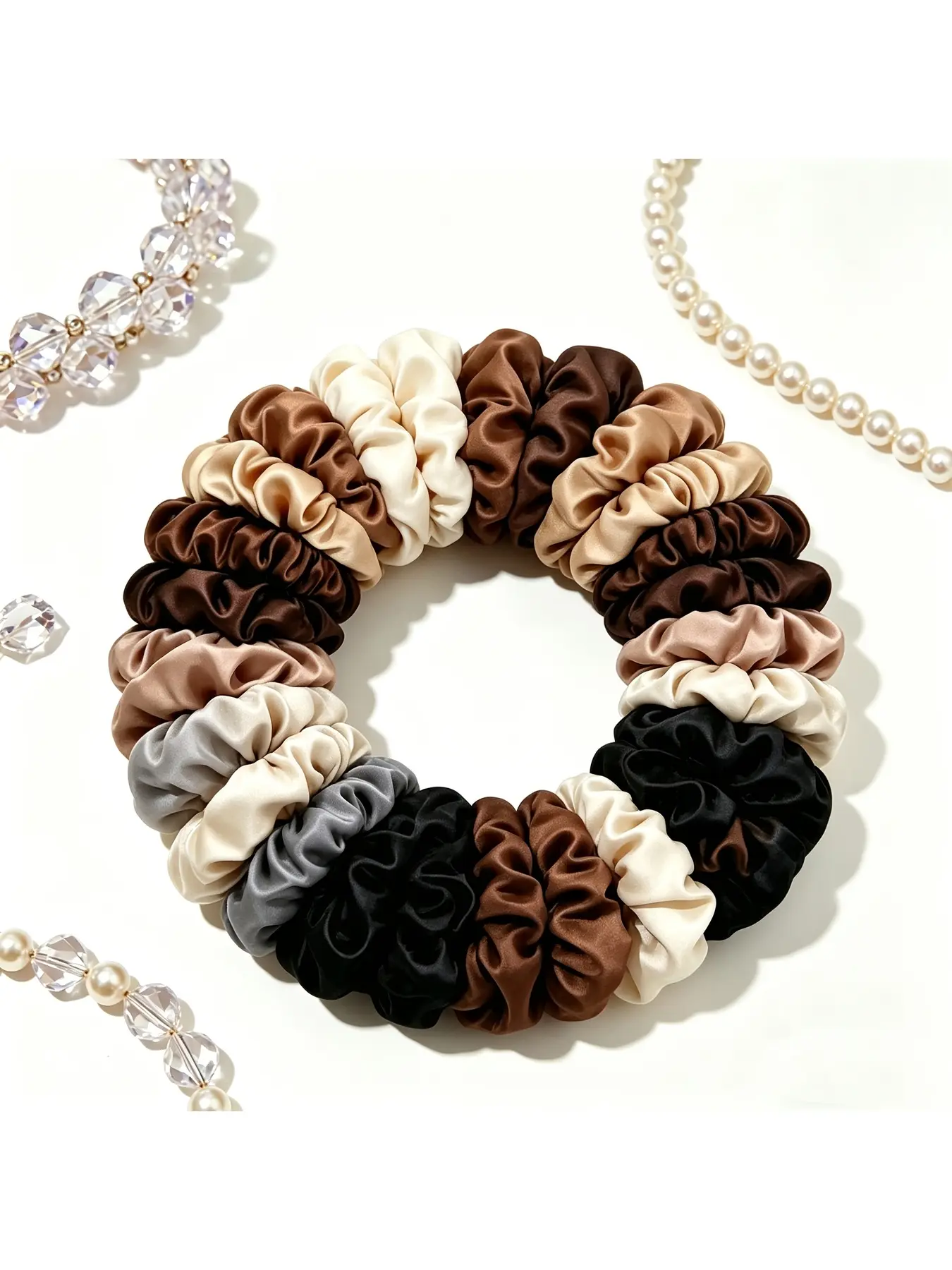 18Pcs Simple Versatile Satin Coffee Mini Scrunchies, High Elastic Hair Ties