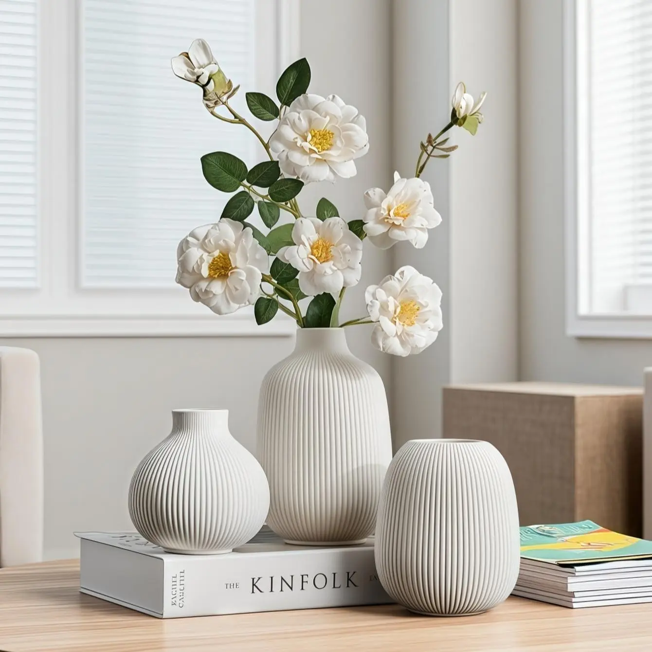 Three-Piece Ceramic Abstract Art Vase Set, Ideal for Floral Display and Home Decor, Durable Material, Fashionable Design