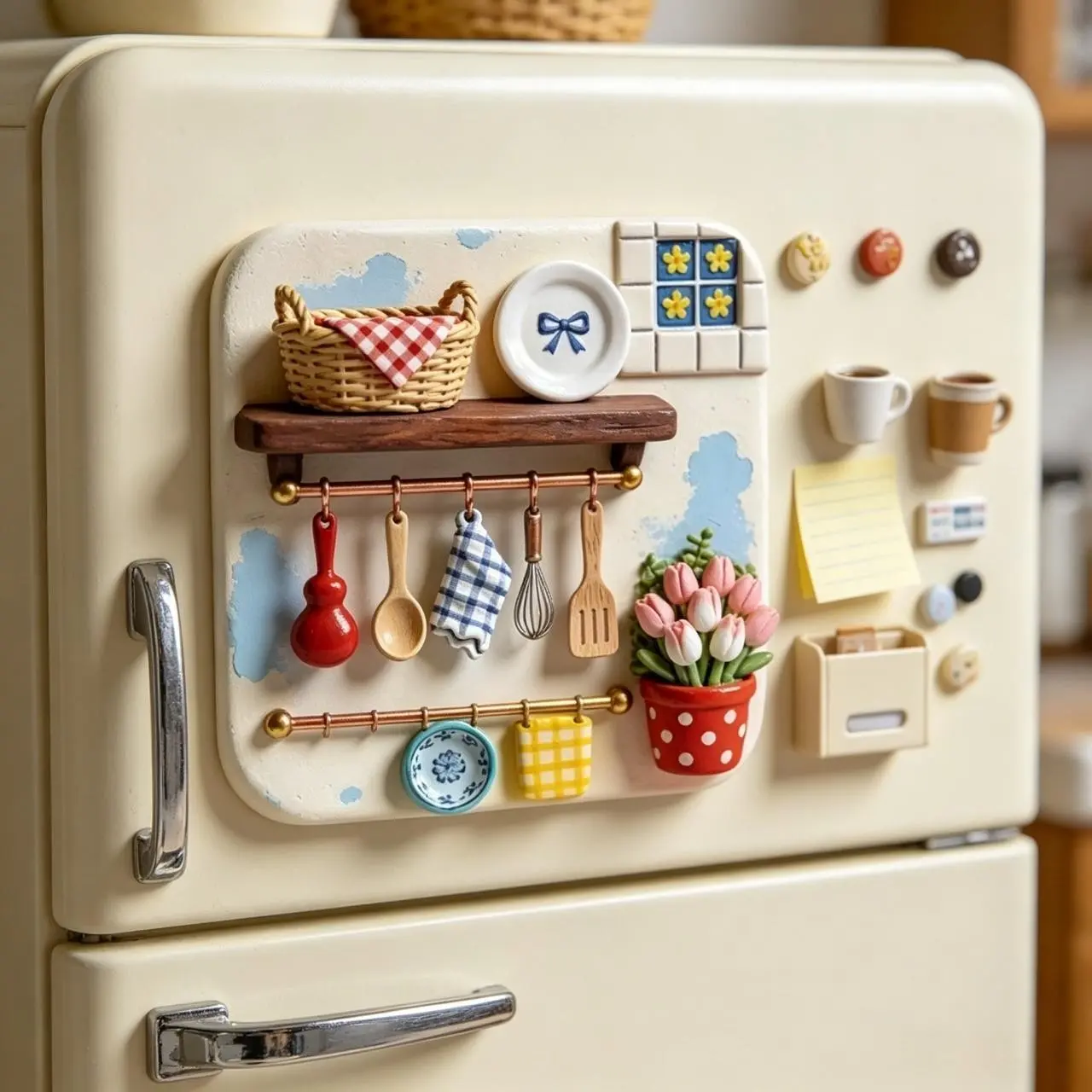 3D Vintage Resin Magnet Refrigerator Sticker, Mini Kitchen Scene Magnet, DIY Mini House Decorative Magnet, Retro Cultural Creative Magnet