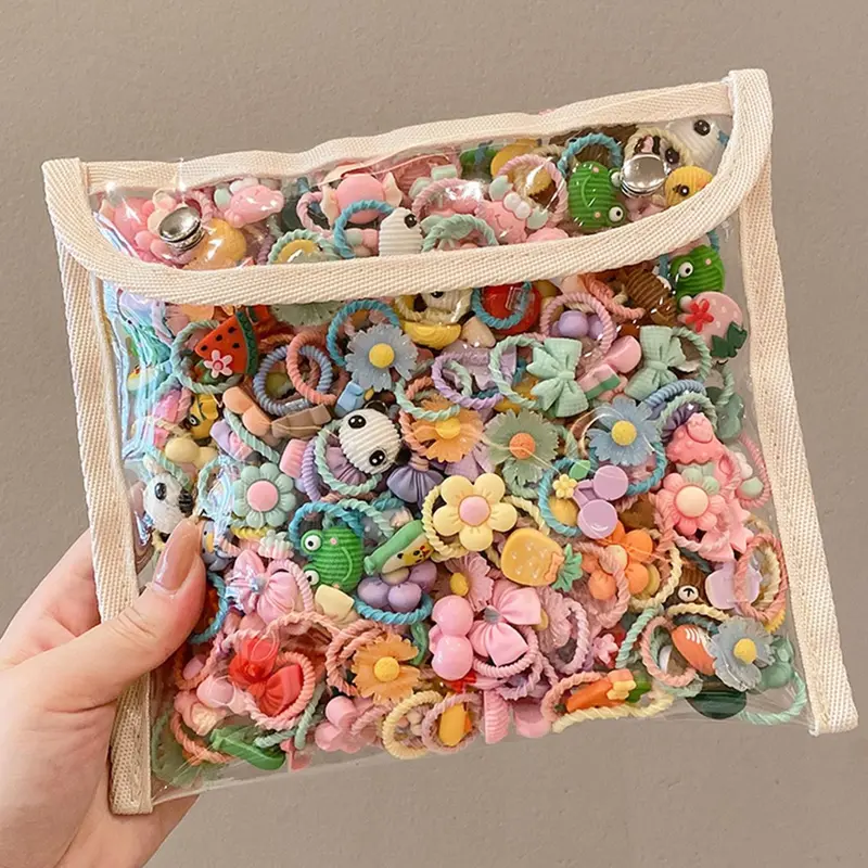 50 Pcs Cute Kids Hairbands Set, Floral & Fruit Design Elastic Rubber Bands, Random Colors, Perfect for Gifts & Daily Use, Flower Hair Accessories, Elastic Hair Accessory