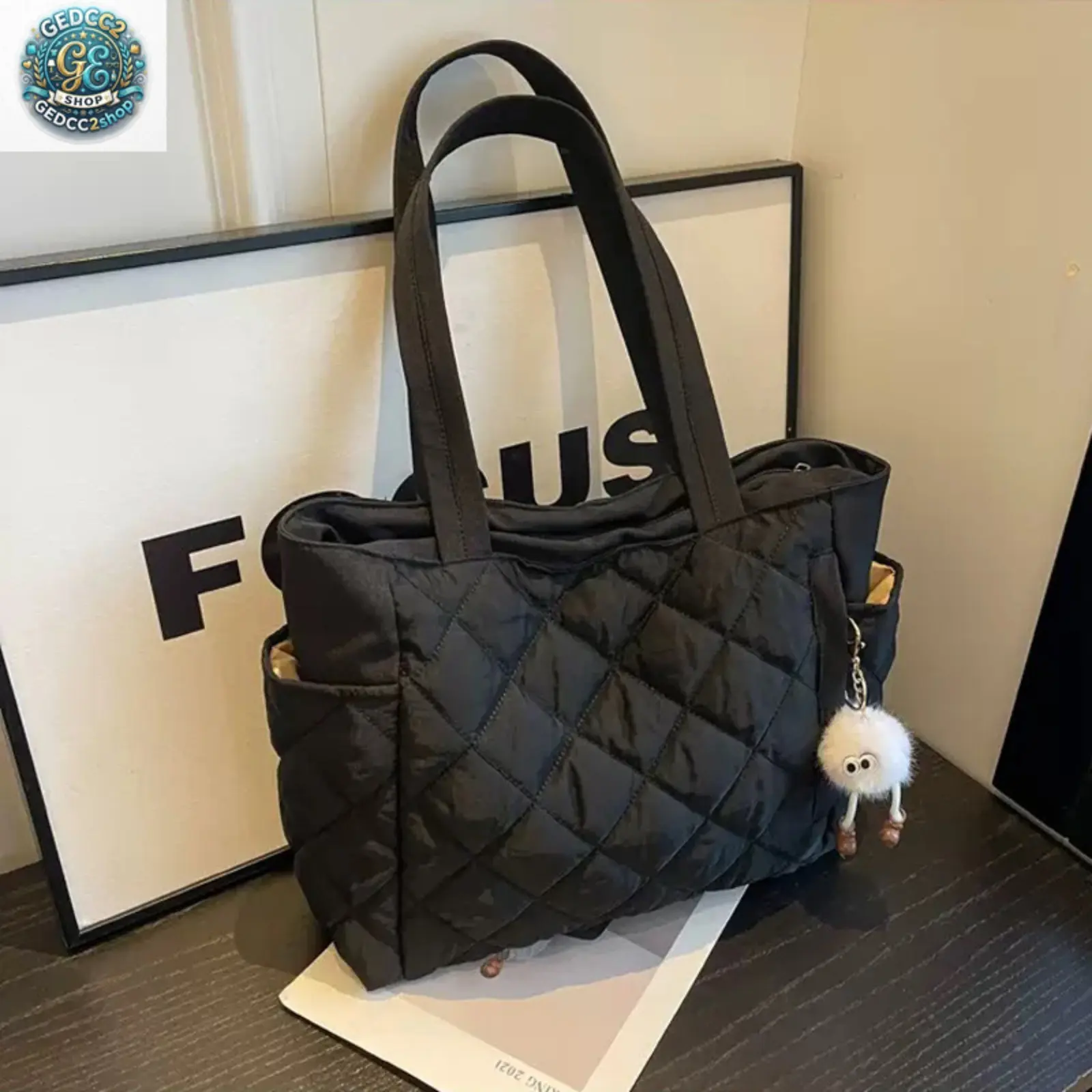 Women’s Quilted Fabric Tote Bag - Lightweight Large Capacity Puffer Gym Shoulder Handbag, Roomy Fit Stylish Purse for Work & Shop