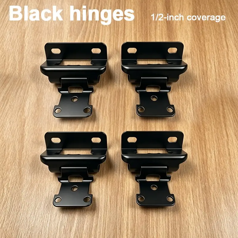 4-Pcs Matte Hinges, 1/2-Inch Overlay Spring Design, Self-Closing Cabinet Door Hinges, Semi-Concealed Frame Mounting, Surface Mount Hardware, Clean Look, Easy Install