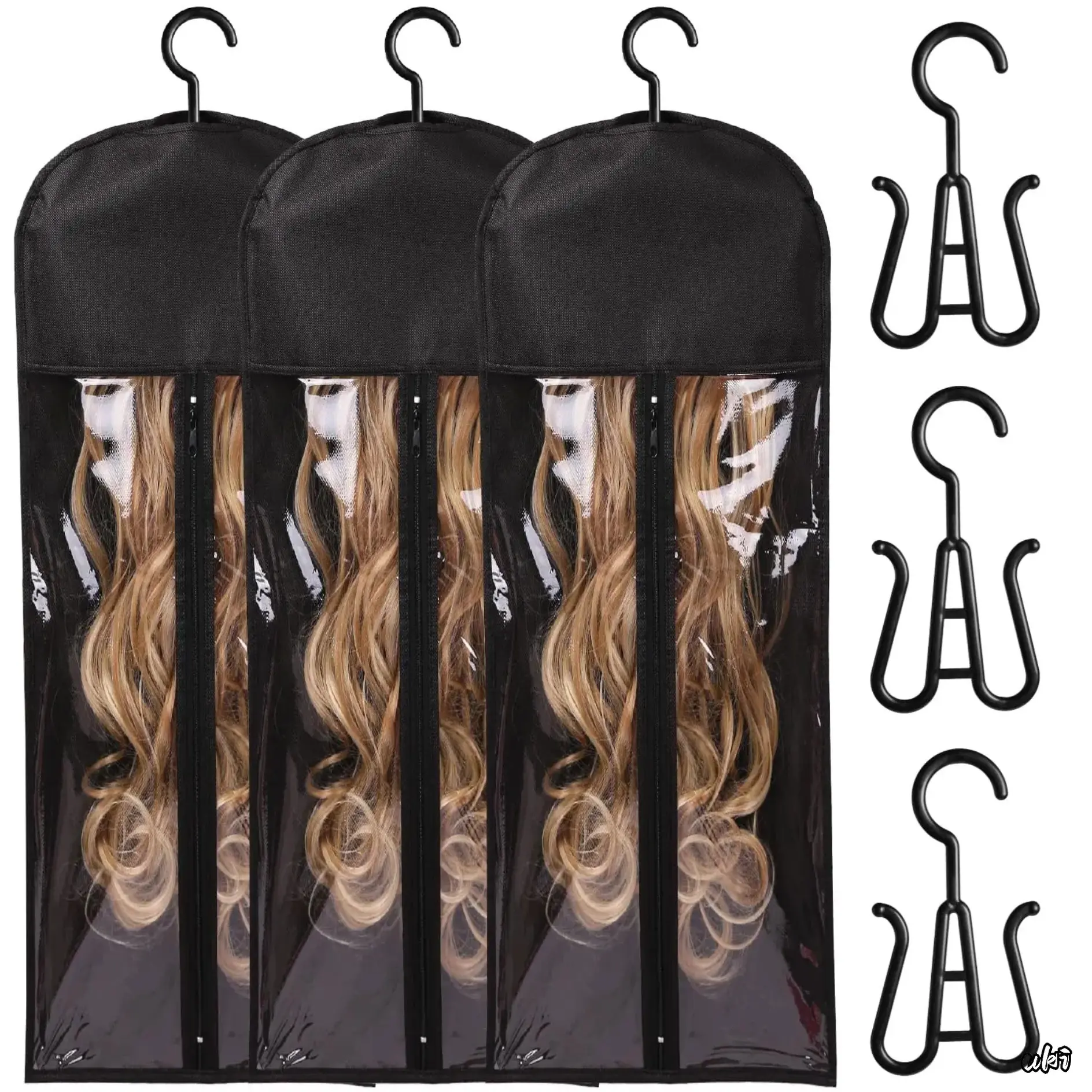 Wig Storage Bags, 3-Pack Extra-Long 31.5 in Polyester Oxford Dustproof Covers with Hangers & Labels for Hair Extensions, Closet & Travel Organizer, Household Dust Cover, Full Dustproof