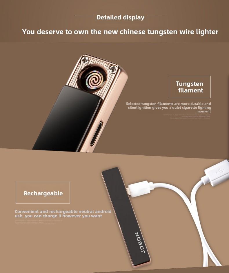 USB Rechargeable Lighter Ultra-thin Metal Tungsten Wire Windproof Electronic Cigarette Lighter