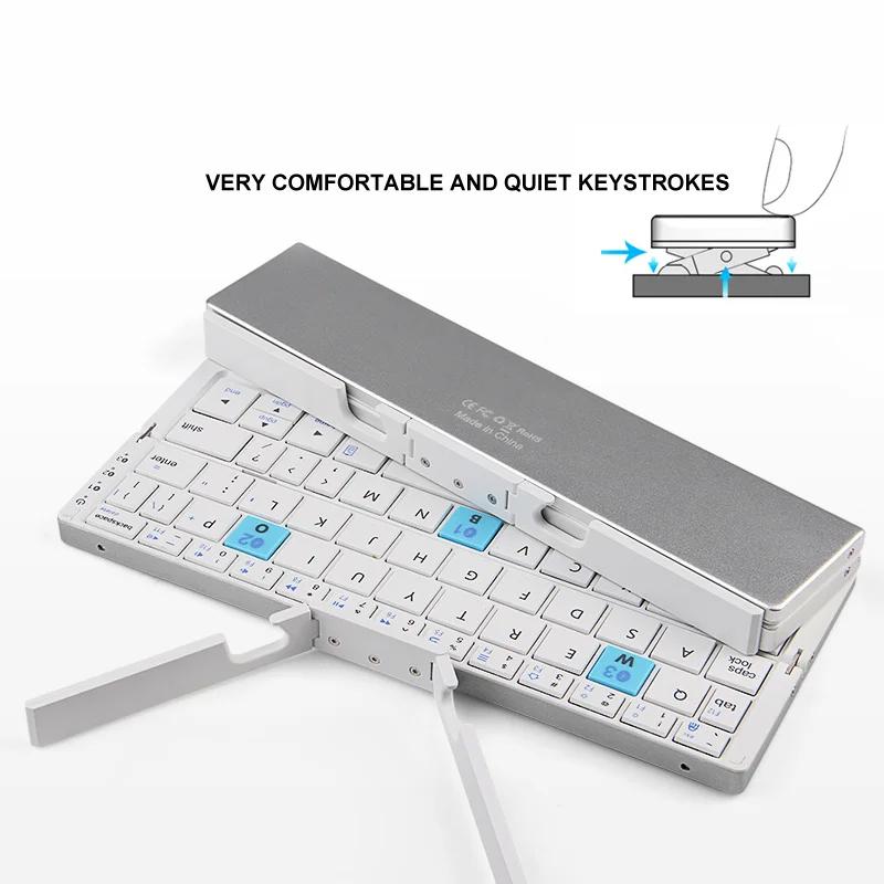 2026 Mini Folding Bluetooth Keyboard Wireless Keypad Support3 Devices With Stand Rechargeable Foldable Keyboard for Phone Tablet