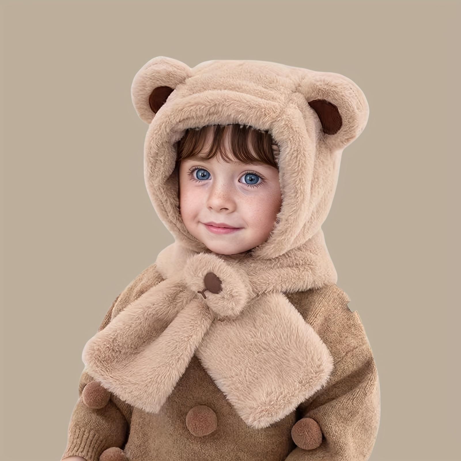 NewNewKids Cartoon Hooded Hat and Scarf Combo - Thickened Warm Ear Protection Skiing, Parties, Outdoor Activities - 100% Polyester Knit, Solid Color - Fits Ages 3-7