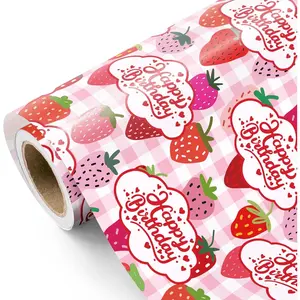 Strawberry Birthday Wrapping Paper Roll - Mini Roll - 17 Inch x 16.5  - Happy Birthday and Strawberry Wrapping Paper  for Women Girls, Wedding, Bridal Shower