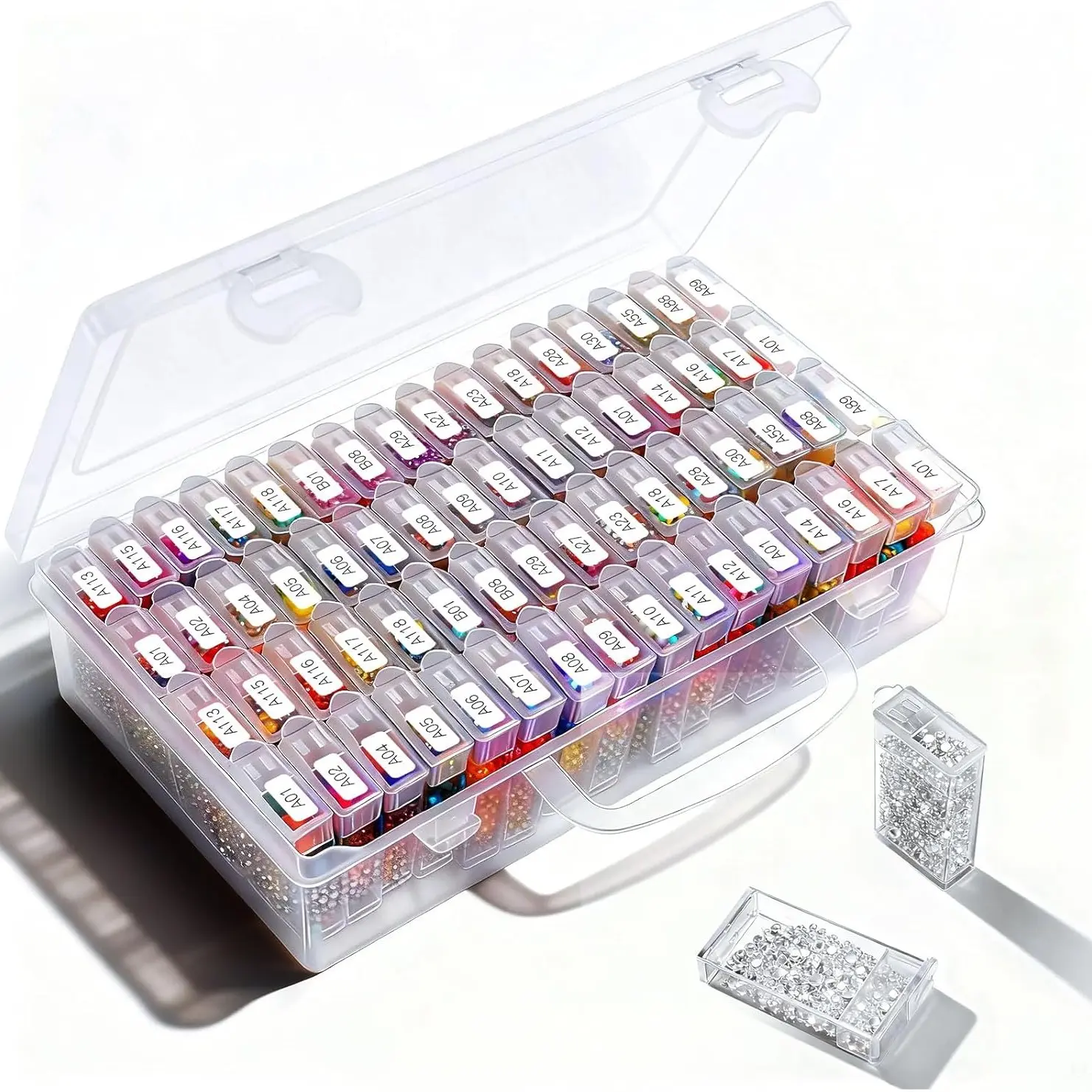 64 Square Bottle Diamond Painting Storage Container, Portable Compact Transparent Clear Visibility Lightweight Diamond Art Box with Multiple Compartments, Ideal for Craft Kits, Beads, DIY Projects, Jewelry Making Accessories, Art Supplies