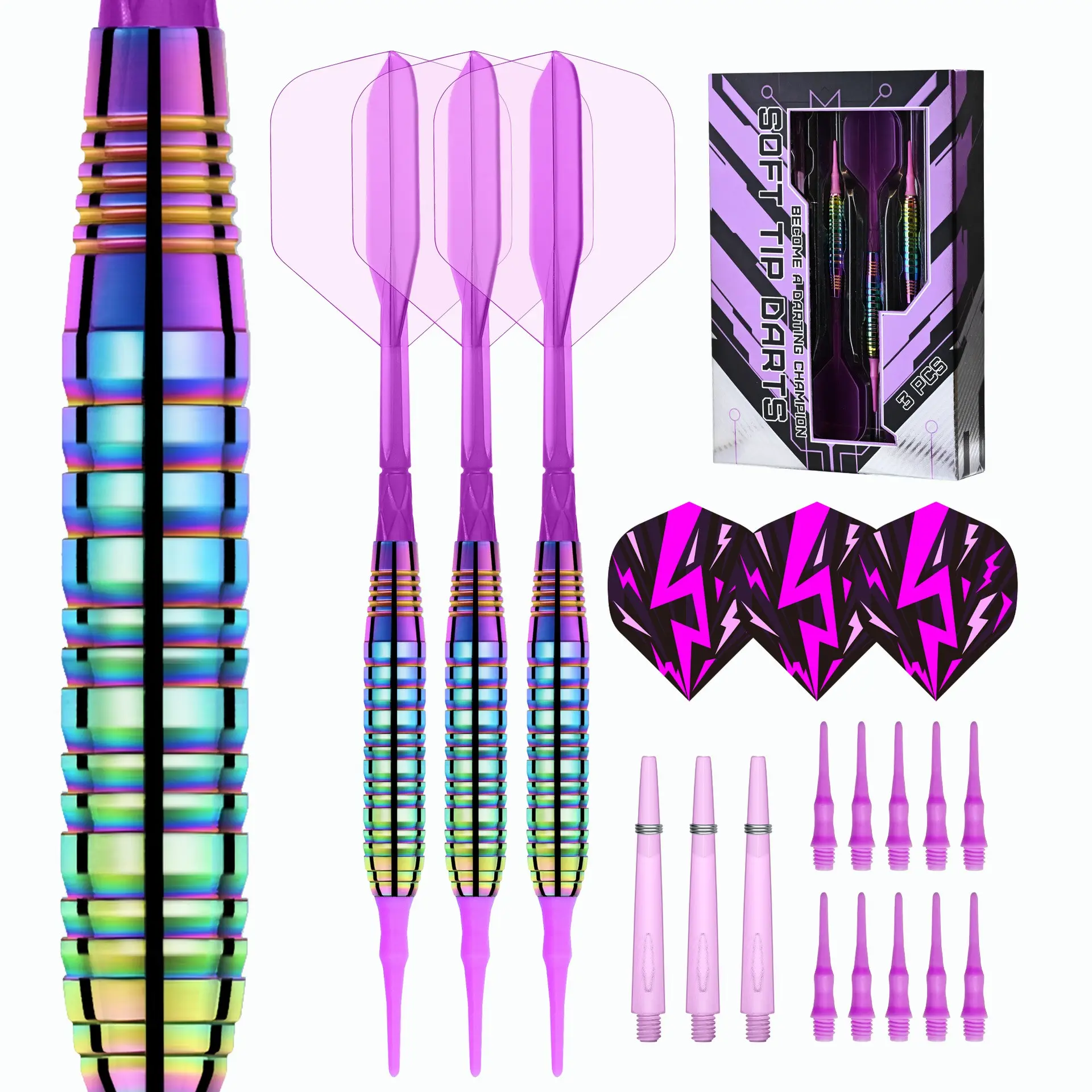 3-Pack Colorful Soft Dart Set, Lightning Pattern Dart Wings, Bar Home Adult Electronic Target Darts, Complete Gaming Accessories