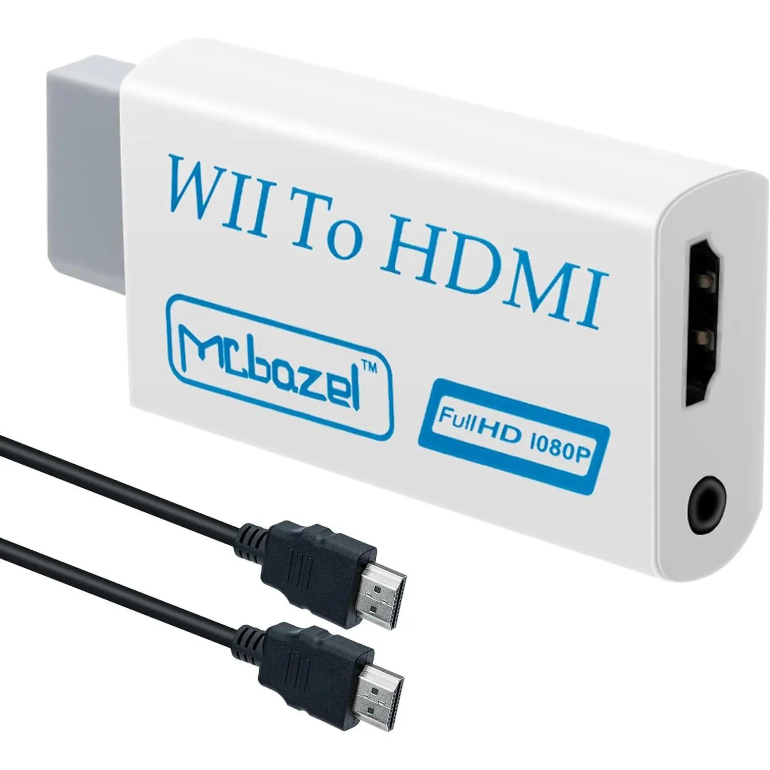 Mcbazel Wii to HDMI Adapter Converter 1080P with 1.5M HDMI Cable |   Plug And Play, No External Power, 3.5mm Audio Port, Compatible With Wii, HDTV, Projector, Not For Wii Mini