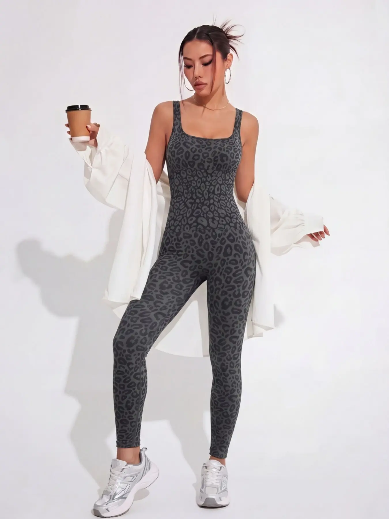 Womens Workout Jumpsuits Seamless Sexy leopard print Yoga Gym Bodycon Rompers  Racerback Tummy Control Unitard Suitable for all Seasons