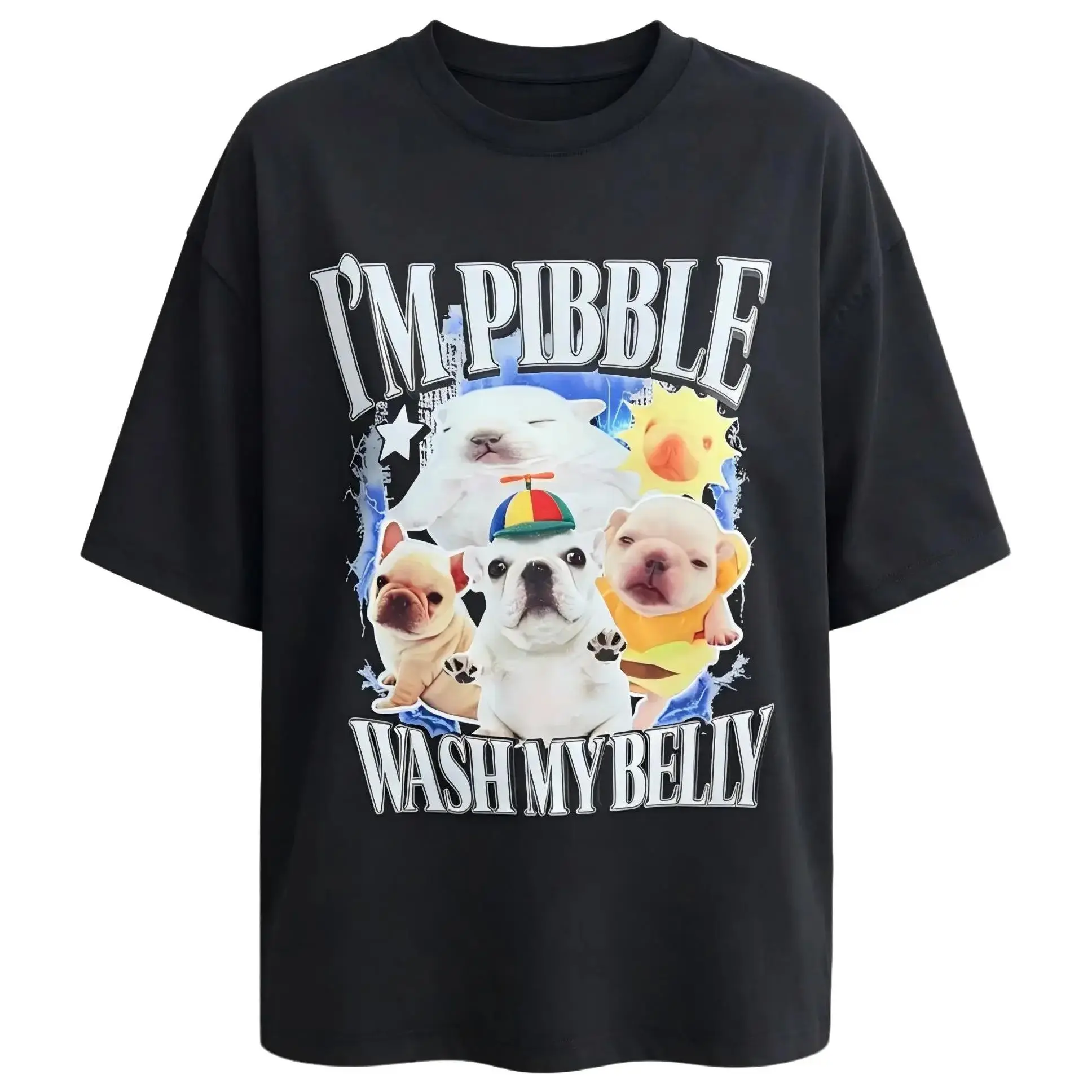 Unisex Heavy Graphic Top - I'm PIBBLE Wash My Belly Bootleg Print Tee Shirt, Casual Round Neck Sports & Outdoor Merch, Apparel