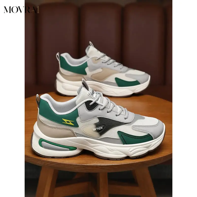 MOVRA1 Men's New Trendy Colorblock Textile & PU Leather Dad Shoes, Thick Sole Sport Casual Sneakers, Fashionable Comfortable Running Trainers, Casual Running Footwear, Sporty Running Shoes