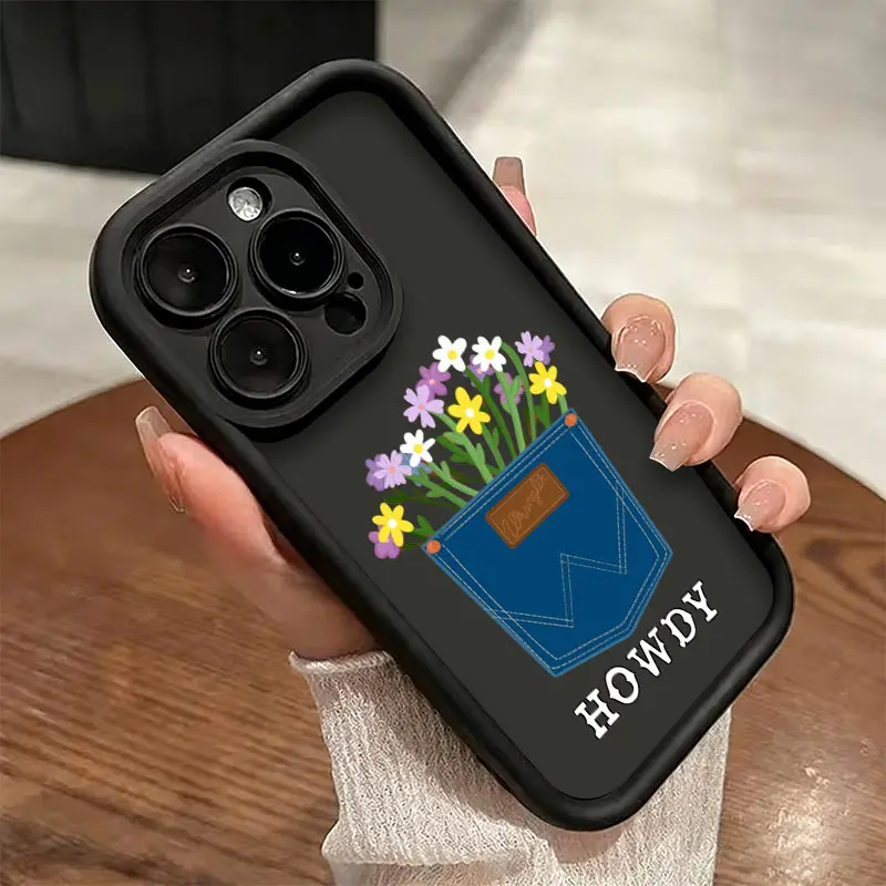 Howdy Denim Jean Pocket Wildflower Western Phone Case,Cute Cowgirl Country Floral Simple Design for iPhone 17 16 15 14 13 12 11 Pro Max,Southern Texas Farm Lover Gift
