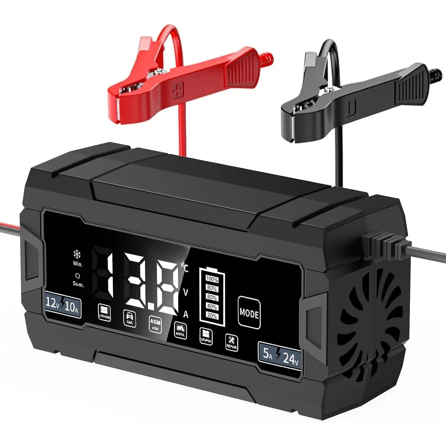 10A   Charger 12V/24V, 10-Stage   Charger Automotive, Trickle Charger Maintainer with Pulse Repair for , ,  Desulfator with Temperature Compensation (Black)