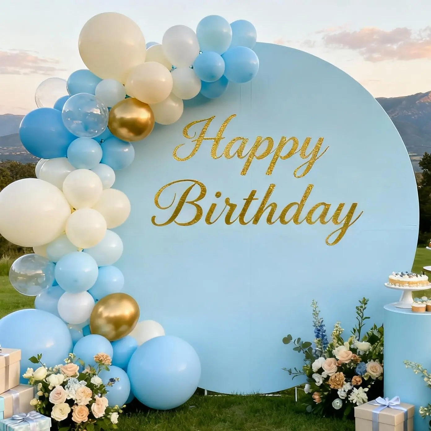 Wedding Arch Backdrop Cover Spandex Stretchy Arch Birthday Party Decor | Round Stand Covers Balloon Top Chiara for  Shower Ceremony Decoration Blue 6.6FT