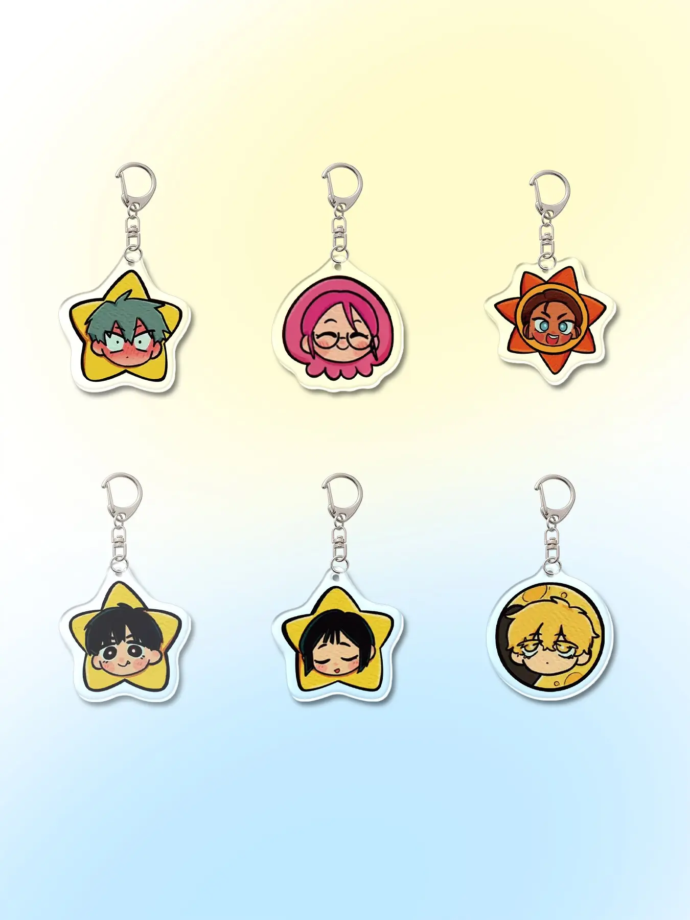 6 Acrylic Couple Alien Stage Keychains, Keychain Kawaii, Cute Cartoon Star Theme, All Season Accessories, Bag Pouch Wallet Charms, Friend Gifts, Friendship Keychains