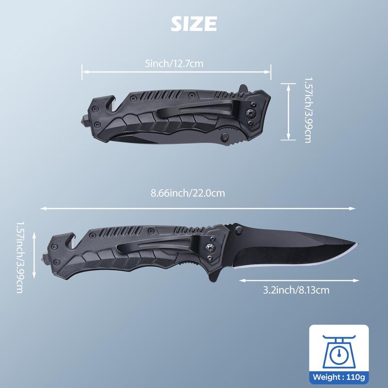 Compact Folding Kitchen Knife with Secure Lock & Textured Grip – Steel Spear-Point Blade for Camping, DIY & Everyday Use (Black)