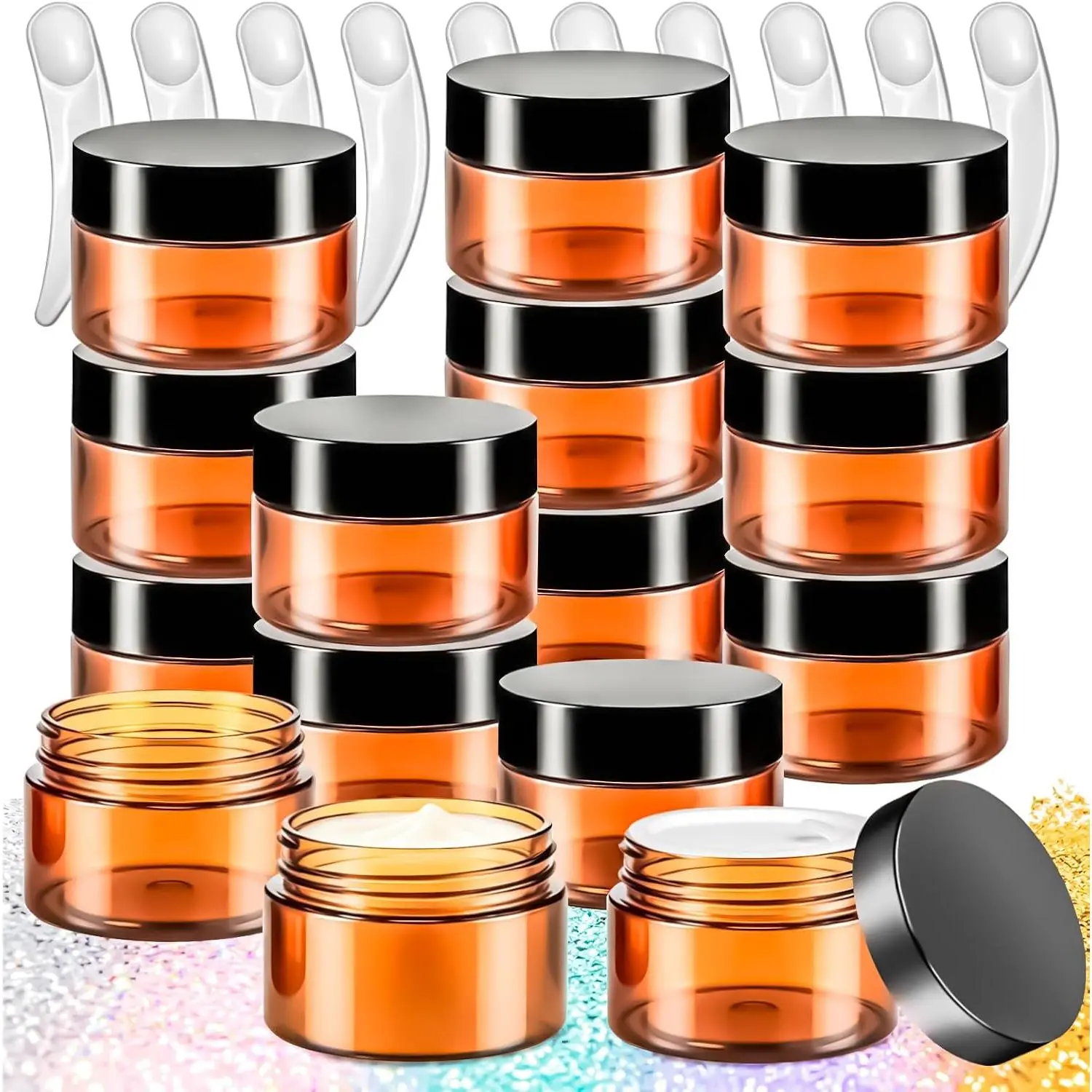 15 Pack 30g  Plastic Jars Containers with ,1oz Empty Small  Jars Makeup Containers,Refillable Round Jar Travel  Container for Cream Lotion Sample Ointment,Black Lid