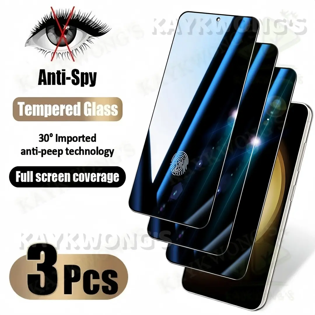 KAYKWONG'S 3-Piece Privacy Protective Tempered Glass Film for Samsung Galaxy S21-S26 Ultra/s25 Ultra, 9h+ Hardness, Finger Print Unlock, Bubble-Free