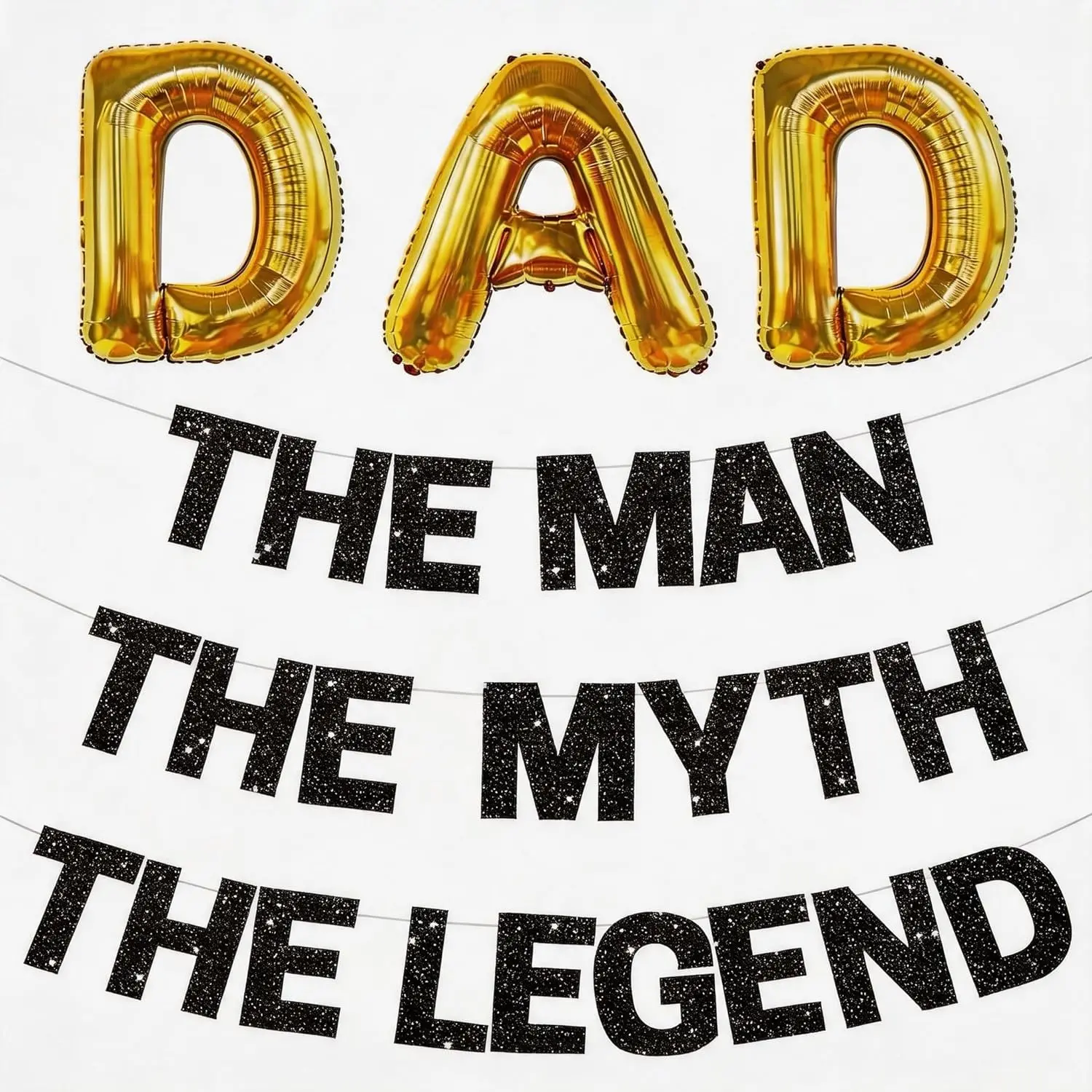 Happy Fathers Day Decorations Banner, 16inch Fathers DAD Letter Balloon, Black Hanging Decoration Father’s Day Party Decor for Wall Photo Booth Backdrop
