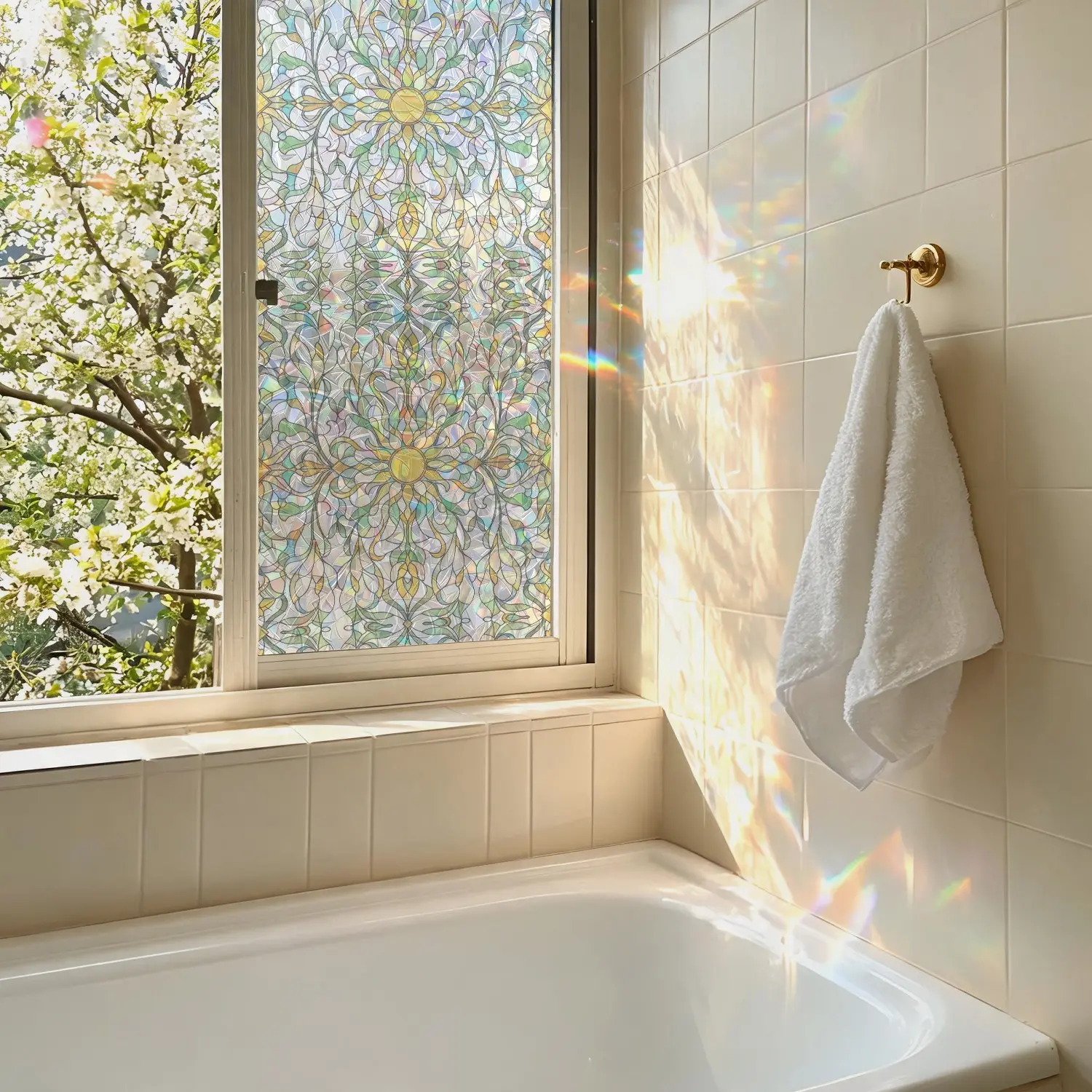 Window Privacy Static Cling Film, Aesthetic Durable Easy Clean Rainbow Effect, Decorate Front Door Bathroom Glass Door, Door Decorations