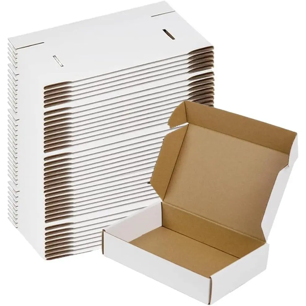 50-Pack 9x6x2 White Corrugated Cardboard Shipping Boxes, Easy-to-Fold DIY Flat Package for Small Business Pet Supplies, Gift Giving & Display