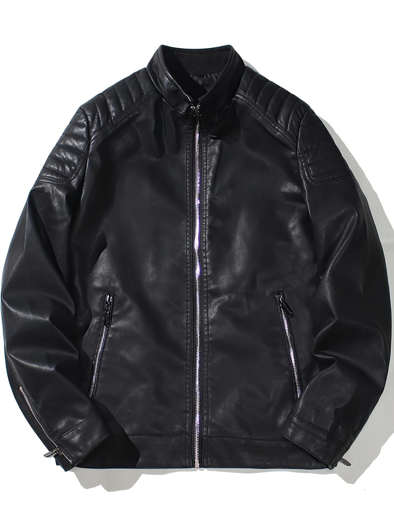 Men's casual jacket stand-up collar motorcycle top Long Sleeve Leather Bomber Menswear Coats Beige Plain Collared