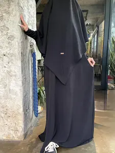Women's Solid Color Batwing Sleeve Modesty Abaya & Khimar Set, Modest Casual Long Sleeve Maxi Dress & Hijab Set, Ladies Islamic Clothing for Daily Wear, Modest Muslim Outfits