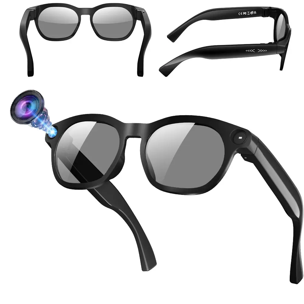 Audio Smart Glasses with Bluetooth Call,8MP Camera, Photo & Video Shooting ,One Click Recording,4GB Memory, Build-in Mic & Speakers,Music Playback, AI Real Time Translation, 2 Lenses Total (Transparent +Black )