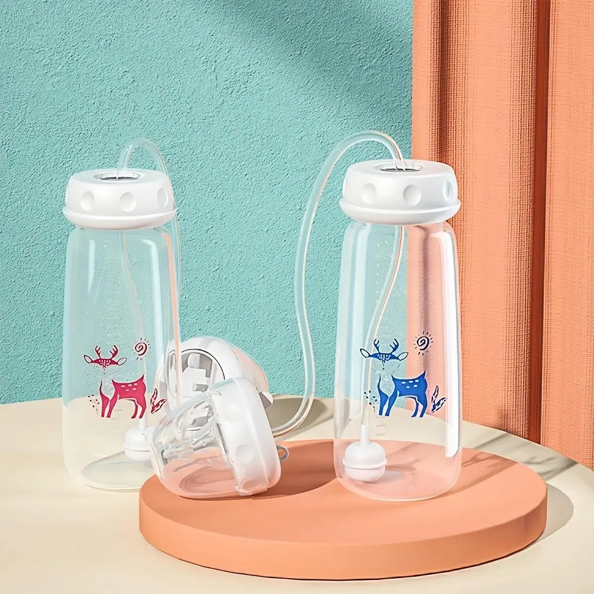 Unisex 1pc 5oz/150ml (3.0 to 5.9 fl. oz.) Polypropylene (PP) Hands-Free Normal-Neck Baby Bottle with Straw Brush, Self-Feeding Set for 0-3 Years