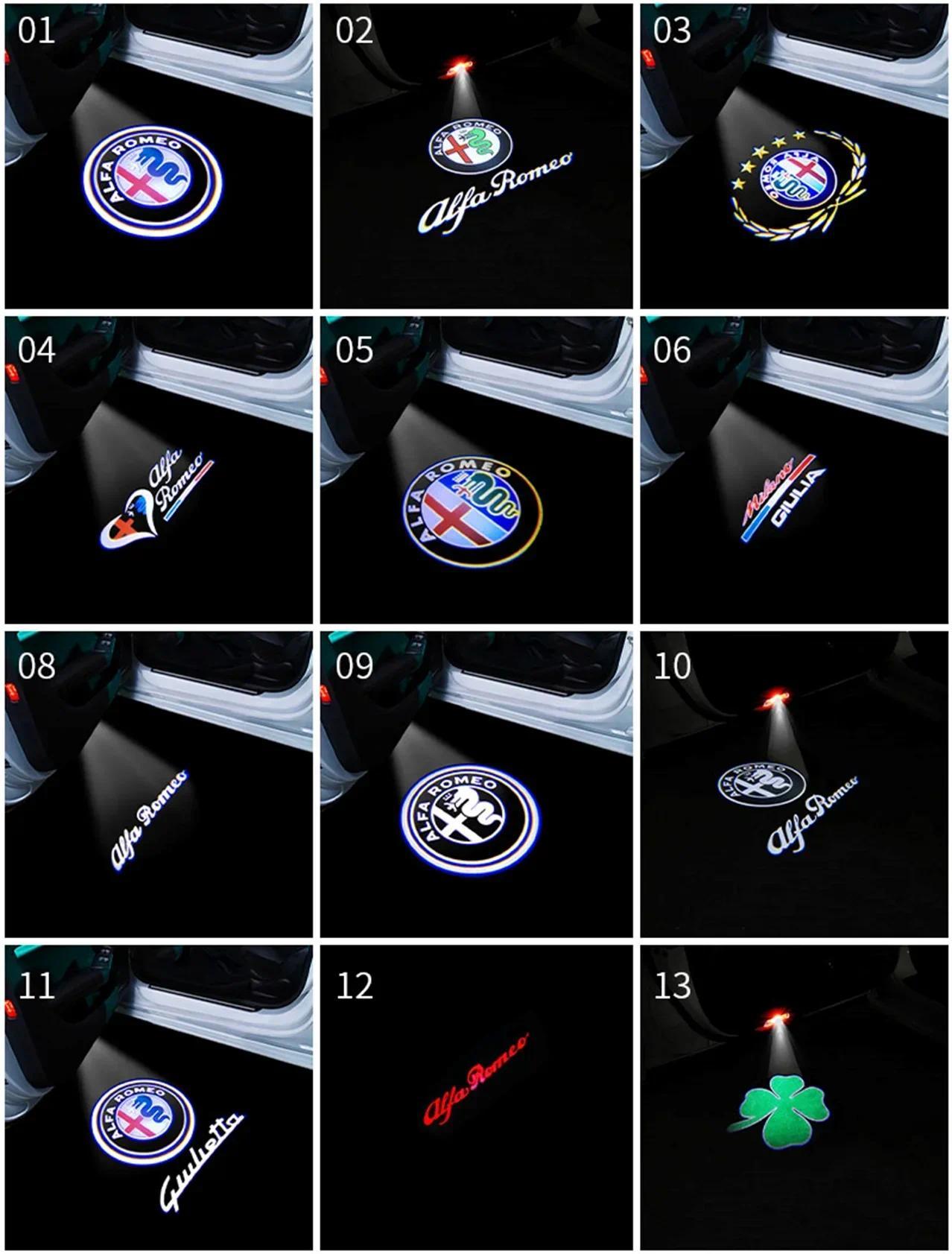 2pcs LED Car Door Welcome Light Projector Logo for Alfa Romeo 147 156 166 159 Mito Stelvio Brera Spider Giulietta Giulia