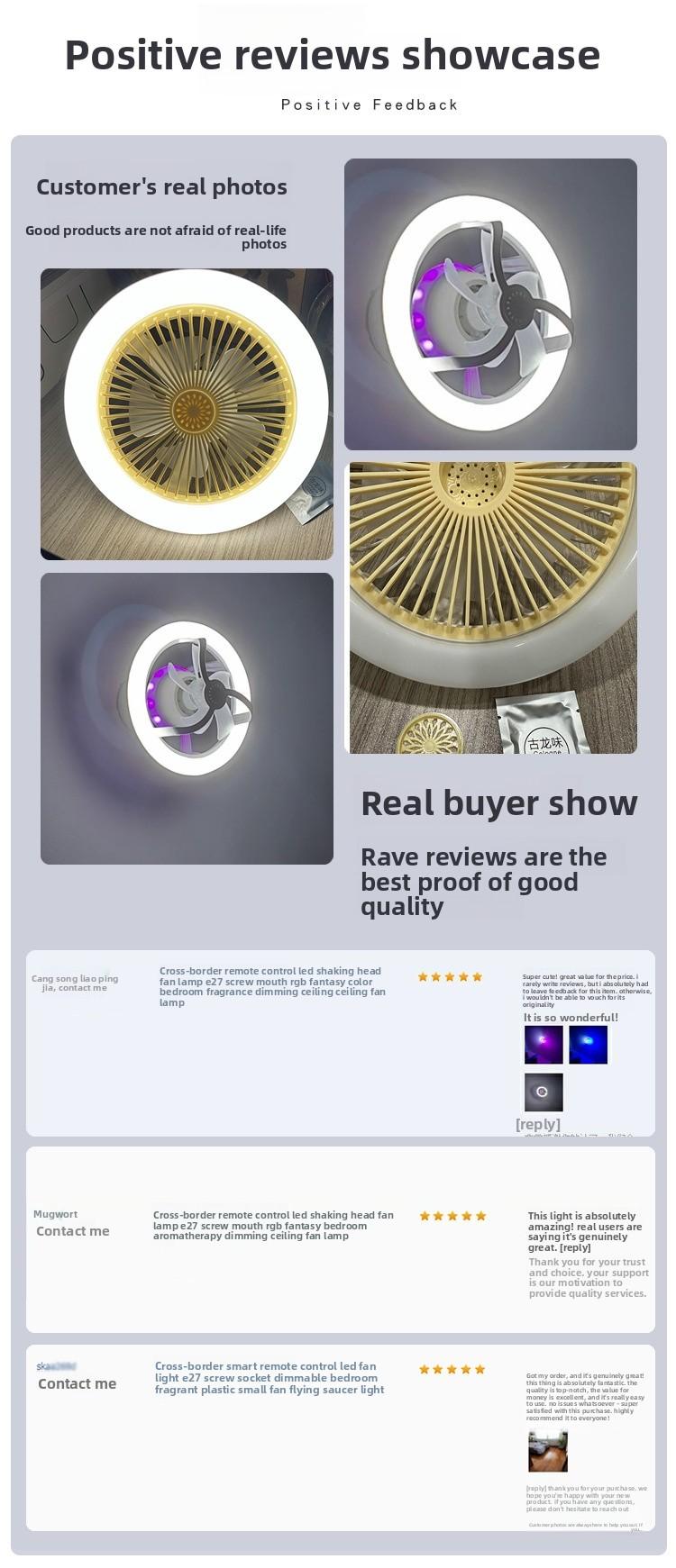 LED Aromatherapy Crystal Fan Light E27 Screw Base Dimmable Plastic Small Integrated Universal Head Fan Lamp for Ceiling