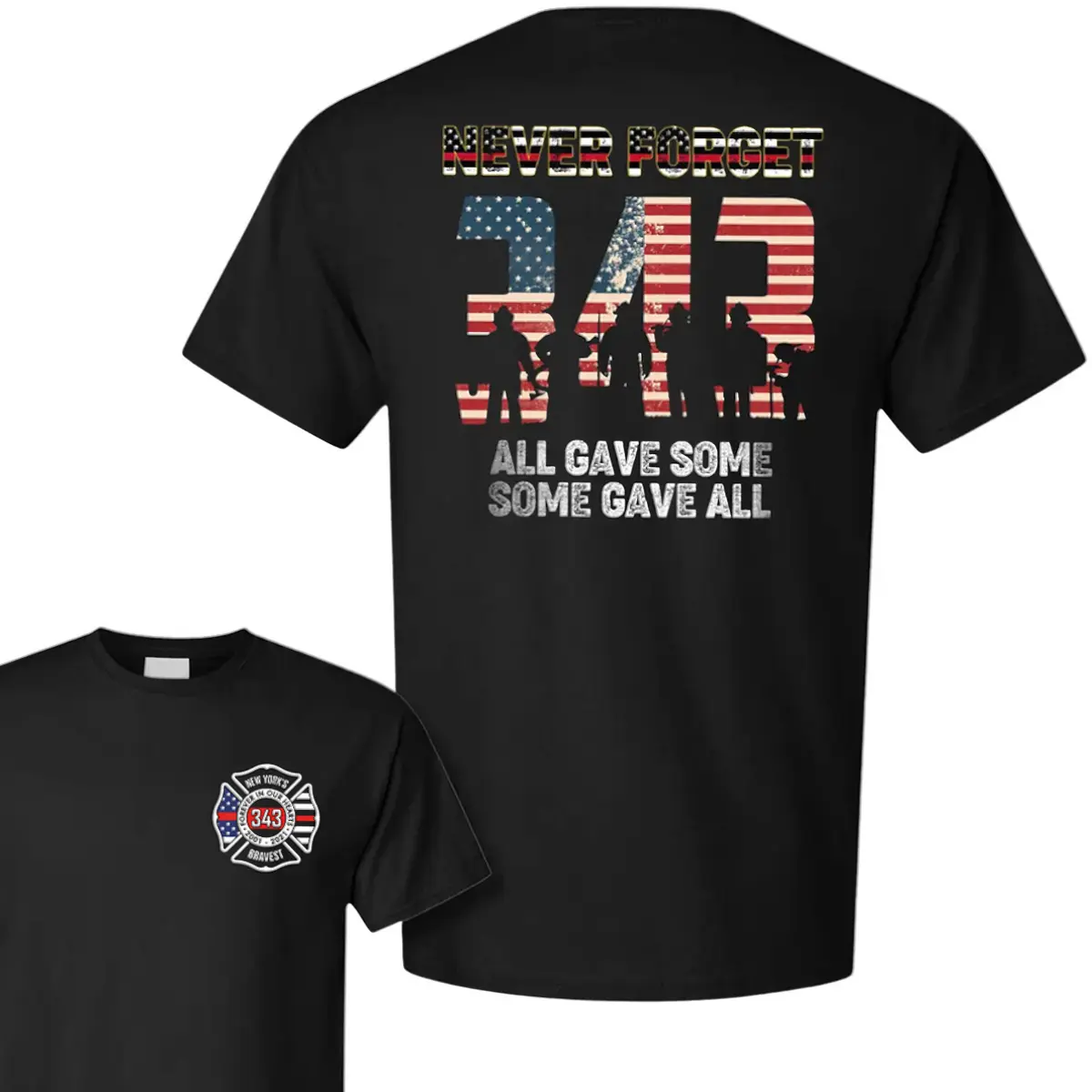 Men's Unisex 9/11 Memorial Short-Sleeve Fitted T-Shirt - 343 Fallen Firefighters Graphic Print Remembrance Tee, Soft Cotton Casual Streetwear Top for Chinese New Year, Valentine's Day, Shortsleeve, Valentines Day, Crew Neck, Tshirt, Menswear