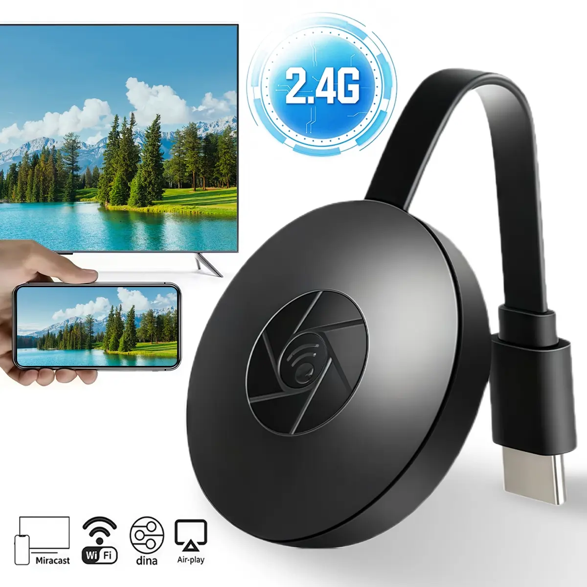 HD Wireless HDMI Display Adapter, 2.4G WiFi Plug & Play, Screen Mirroring Dongle for i-Phone, Android, Windows, Laptop to HDTV/Projector/Monitor, Support Airplay, Miracast, DLNA for Casting Video & Audio