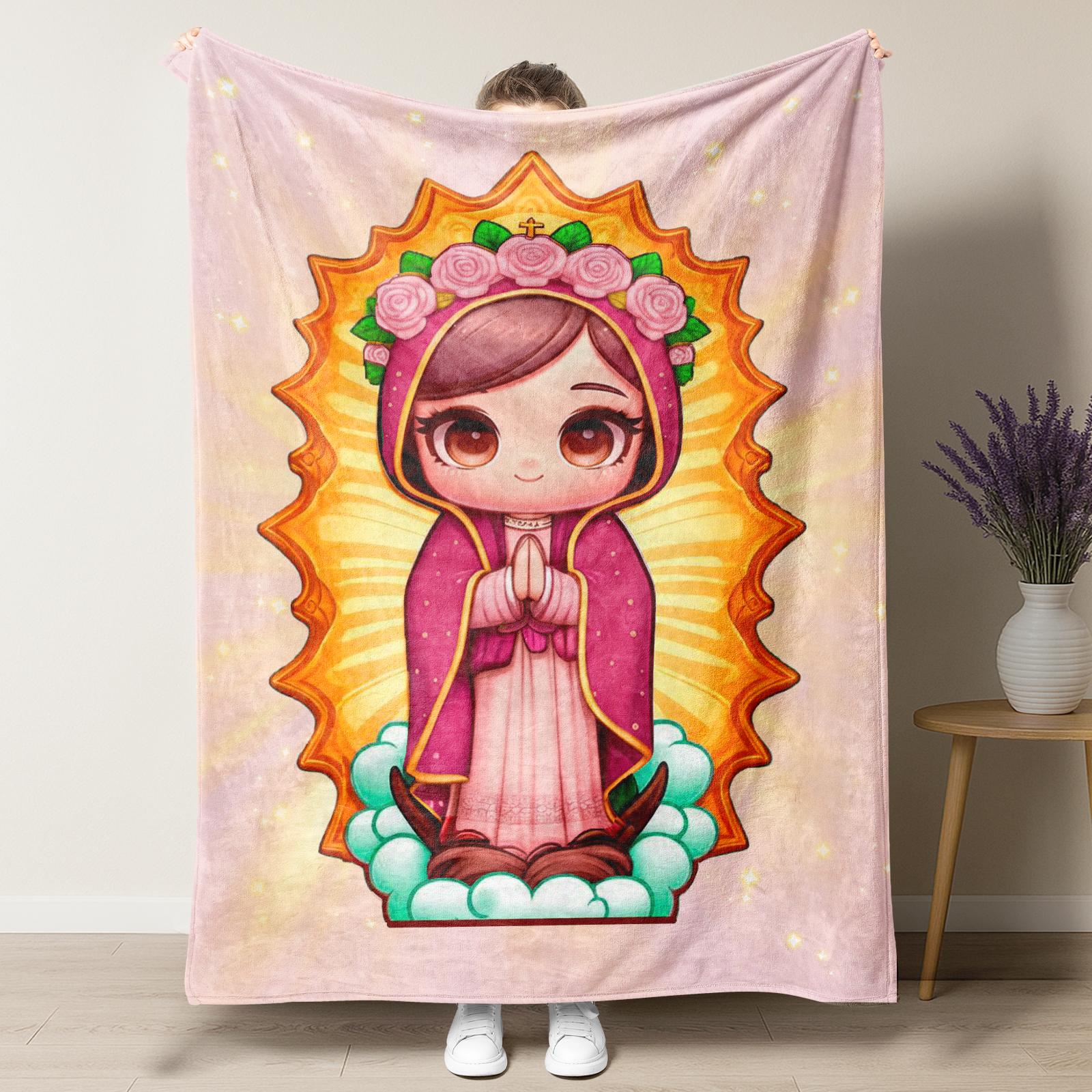 Virgin Mary Cute Pink Pattern Throw Blanket with Guadalupe Roses Catholic Gift for Girls Coquette Aesthetic Room Decor Soft Warm Nap Blanket for Home Office Travel Virgin Mary Cute Pink Pattern Throw Blanket with Guadalupe Roses Catholic Gift for Girls Coquette Aesthetic Room Decor Soft Warm Nap Blanket for Home Office Travel