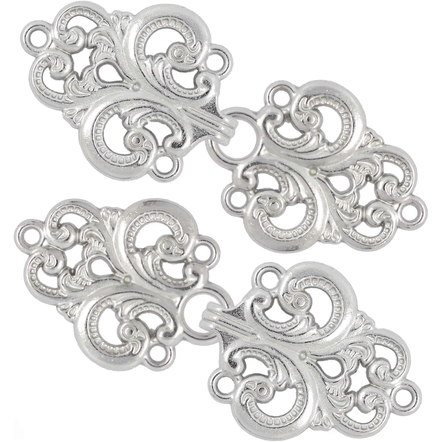 4 Pairs Swirl Flower Cape or Cloak Clasp Fasteners. 65mm x 28mm Fastened. Sew  Hooks and Eyes Cardigan Clip