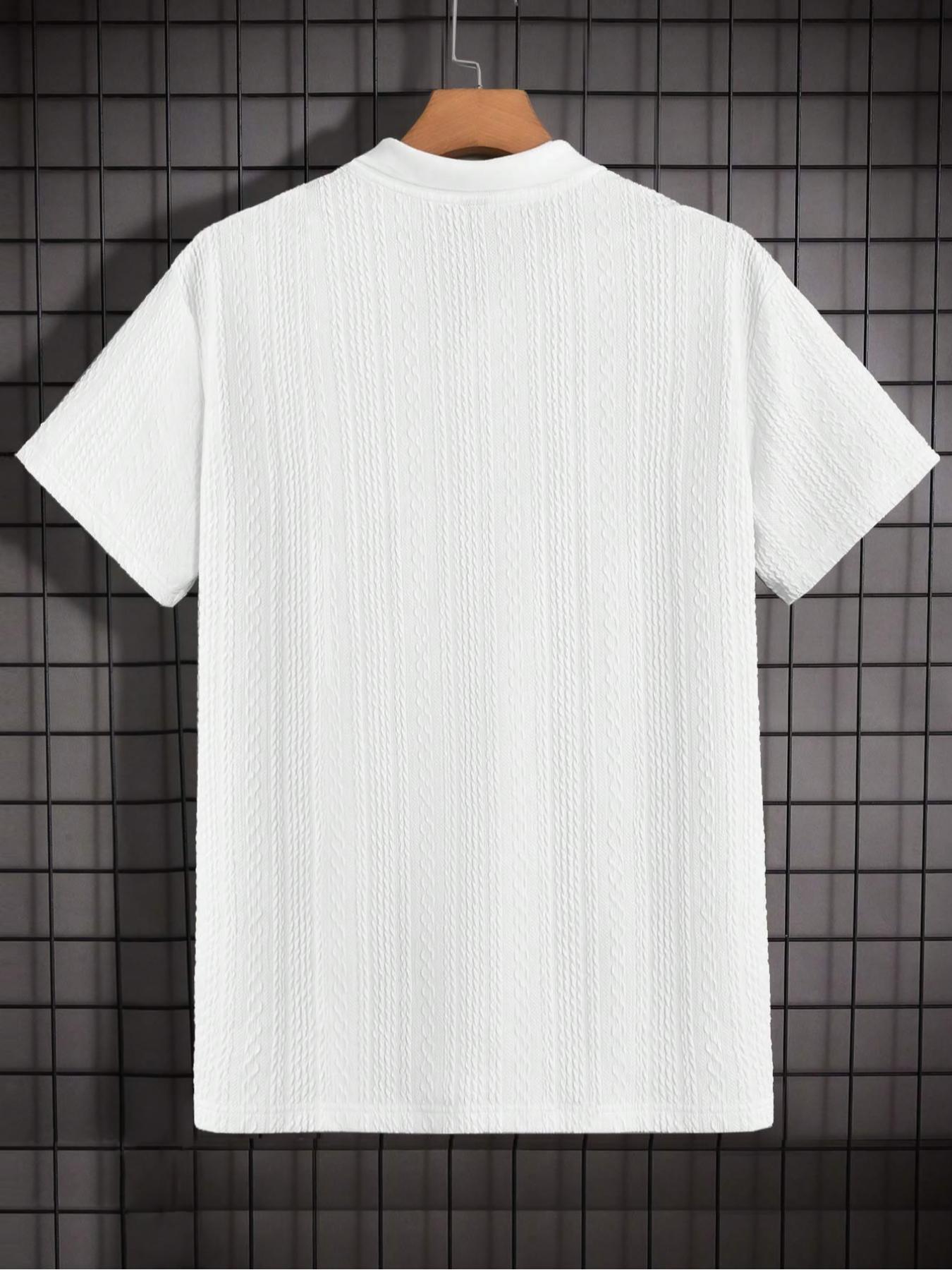 Men's Solid Jacquard Knit Polo Shirt, Regular Fit Casual Short Sleeve Collared Top for Summer, National Day Clothing, Fashion Menswear Men's Clothes for Daily Wear