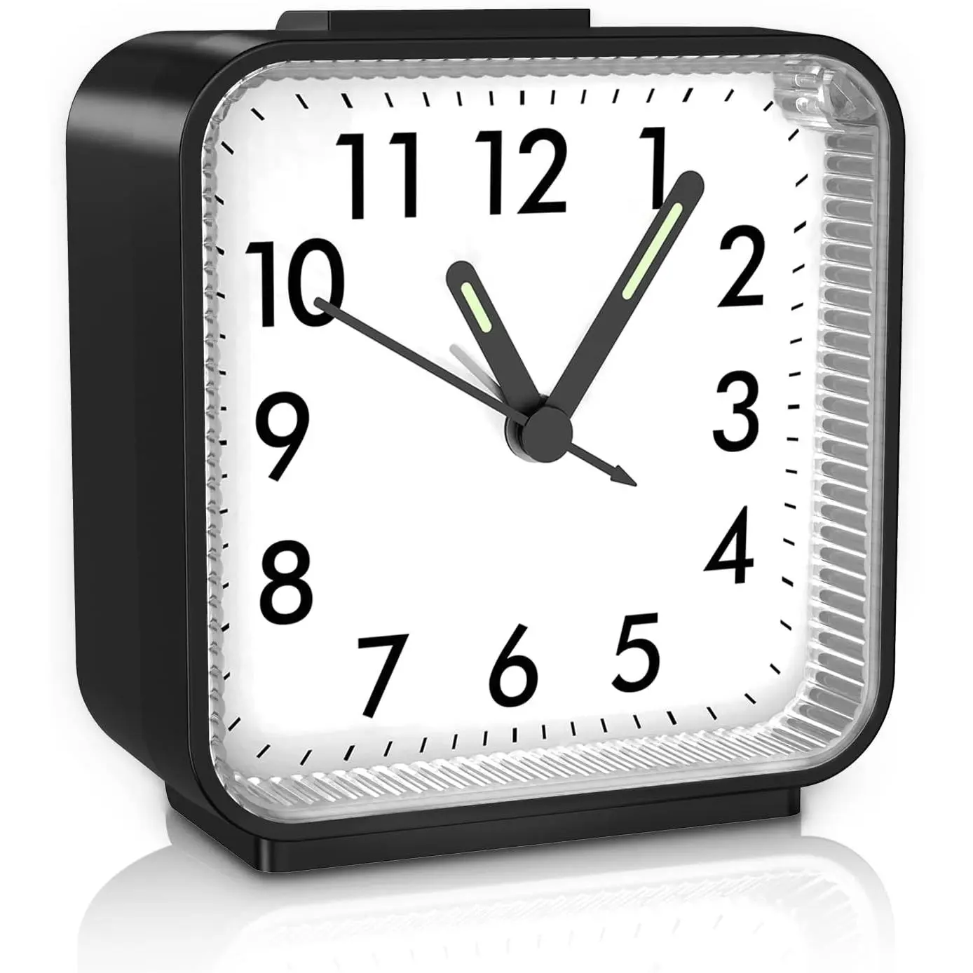 Analog  Clock, Silent Non Ticking Table Clock, Travel Bedside Clock with Snooze, Night Light, Ascending Beep Sounds,  Operated Loud Small Clocks for Bedroom Travel Office, Black