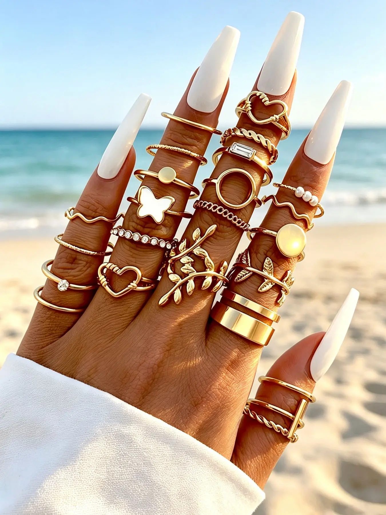 Vintage Elegant Bohemian Faux Pearl Eye Leaf Heart Design Metal Rings Set, 24/45/50 Pieces, Perfect for Daily Party Dating Vacation Wedding Gift, Bohemian Stackable Rings, Boho Style Rings