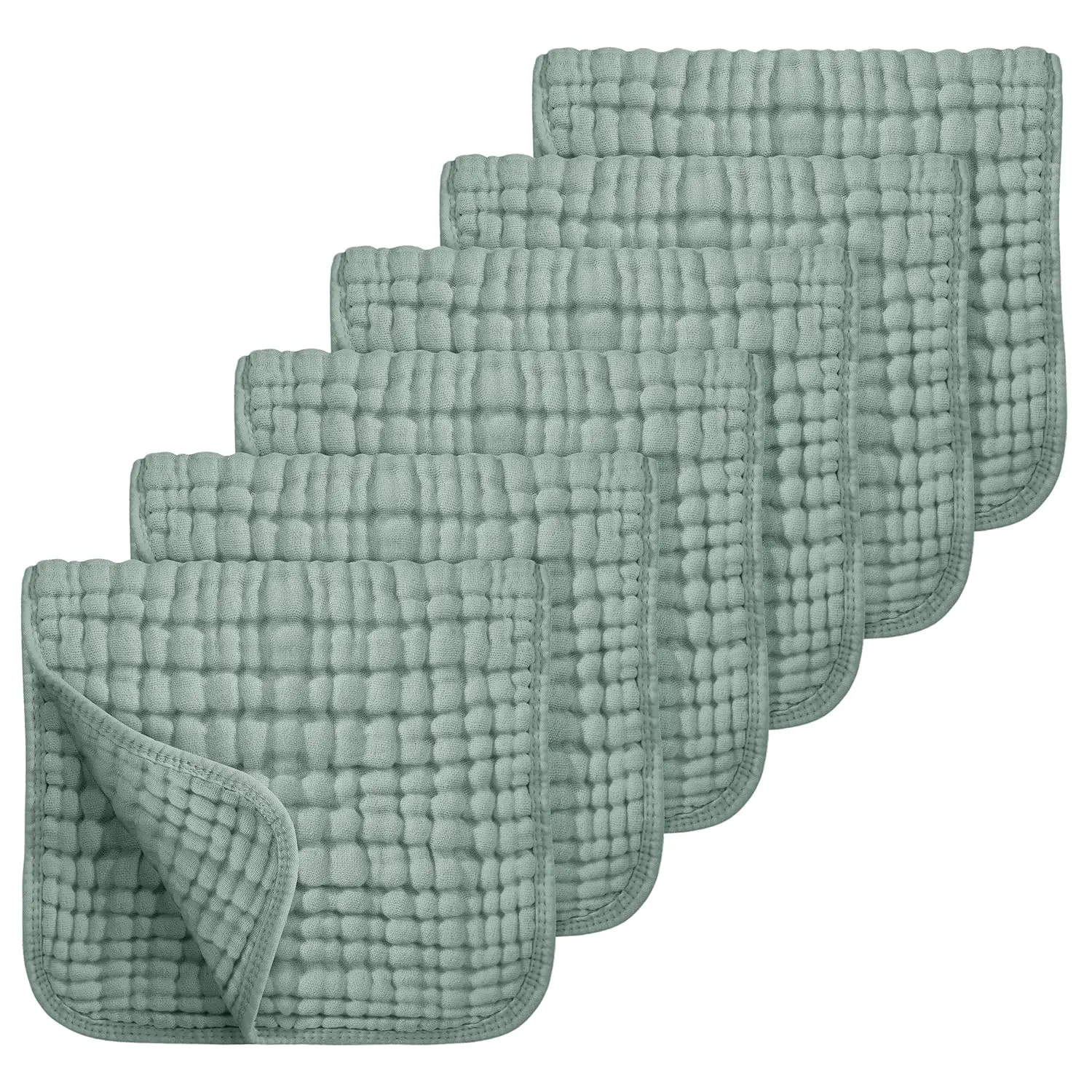 Muslin Burp Cloths 6 Pack - 20" x 10" - Ultra Soft & Absorbent, 6-Layer 100% Cotton  Spit Up & Drool- Gentle Baby Burping Cloth, Newborn Boys Girls Essentials, Dark Green