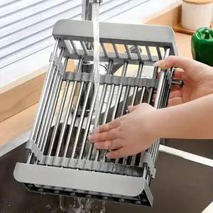 Adjustable Immersion Sink Dish Drying Rack With Stainless Steel Drain Basket - Portable And Retractable Space-Saving Fruit And Vegetable Solution(UPS/UPS logistics delivery supports self-pickup)