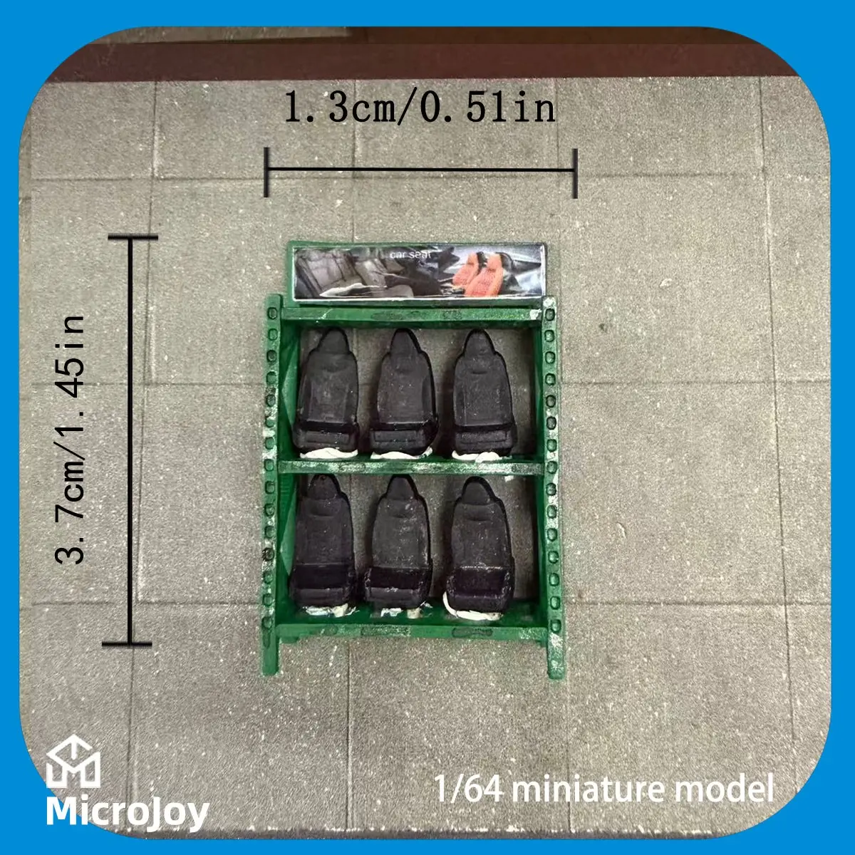 Detailed Scene 1: 1:64 Scale Micro Model Repair Factory Car Seat Shelf Mini Set, 6 Pieces Vintage Display for Car Models