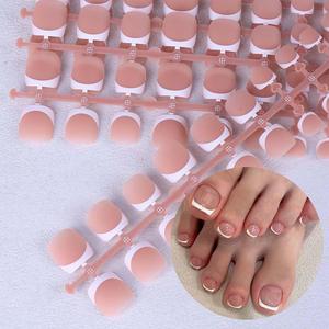 french style short square fake toenail, removable false nails, pressed on nails, matte finish press on toenail, removable nail art artificial full cover, women girls diy manicure nail extensions