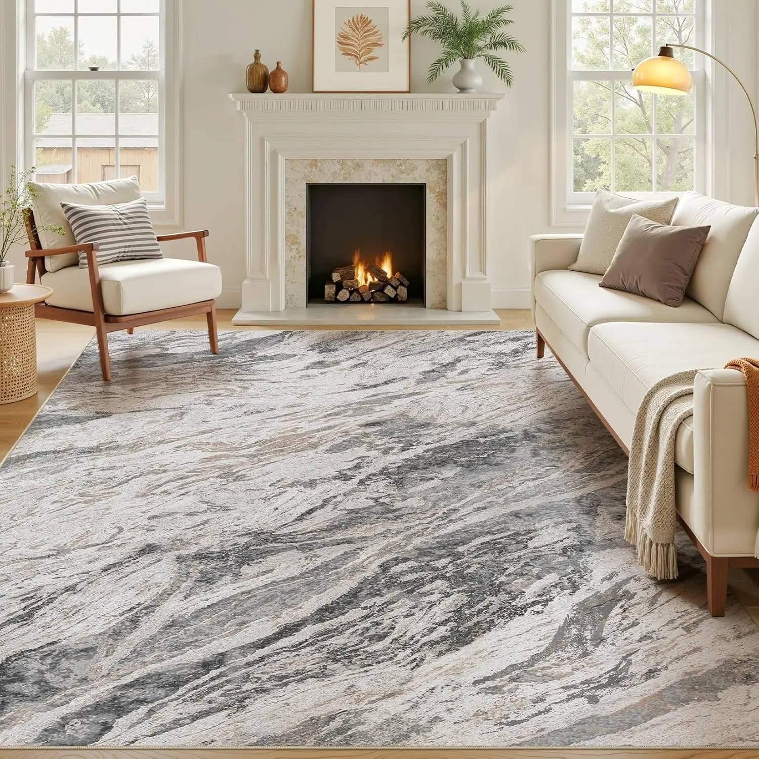 Area Rugs for Living Room: 5X7 Washable Rug Neutral Large Soft Stain Resistant Non-Slip for Bedroom Dining Room Indoor Home Office Carpet - Taupe